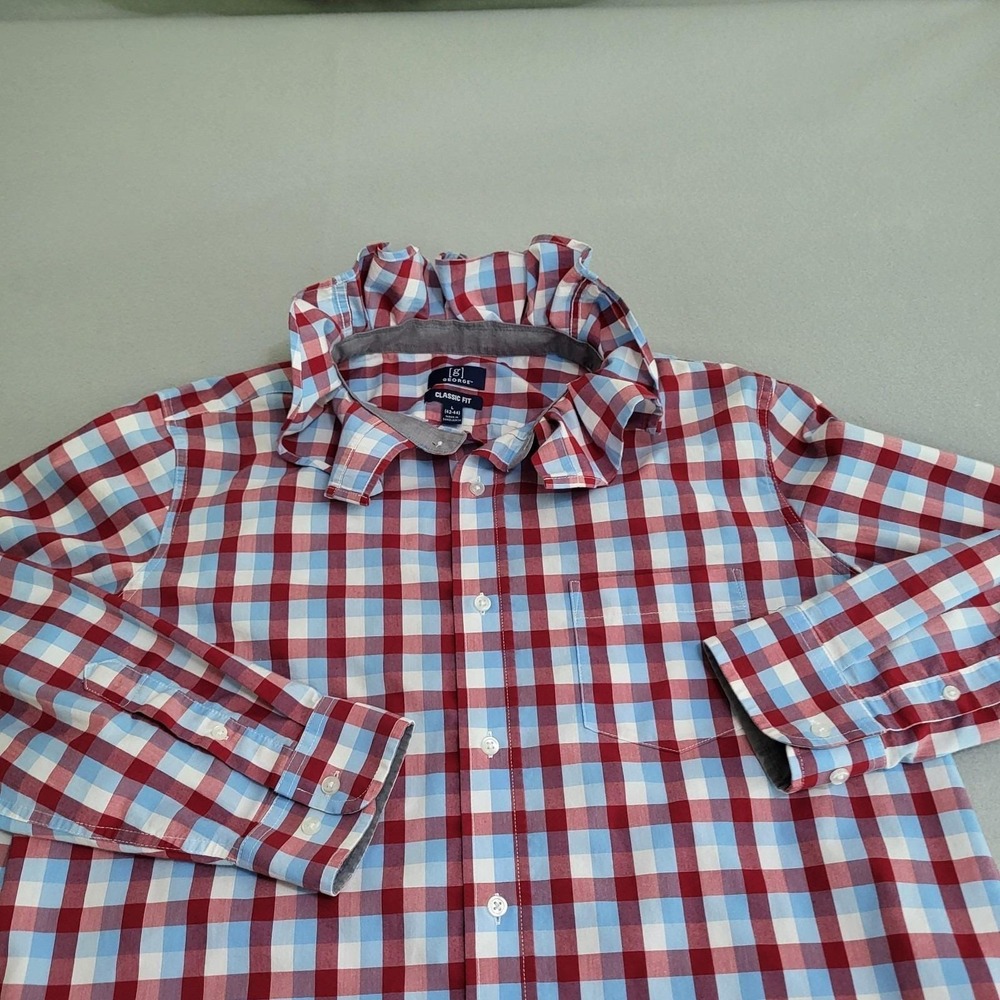 Upcycled Reworked Ruffle Collar Long Sleeve Button Up Oxford Shirt Size L - Picture 4 of 10